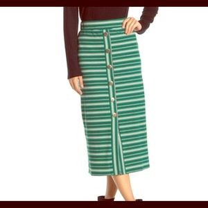 NSR Marissa Green Stripe Button Front Midi Skirt